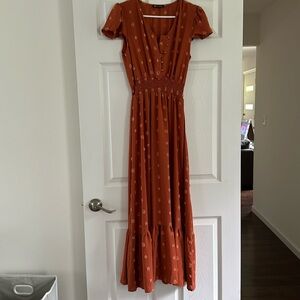 Prettygarden women's short sleeve Swiss dot dress- size small orange red